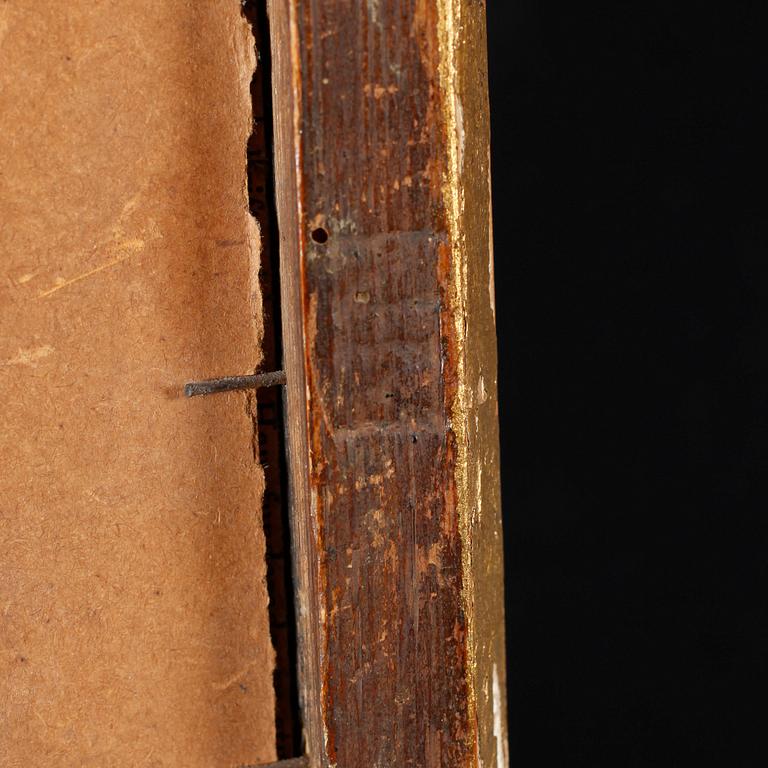SPEGEL, Nils Meunier (mästare i Stockholm 1754-97), rokoko, otydligt märkt med Stockholm hallstämpel, möjligen 1777.
