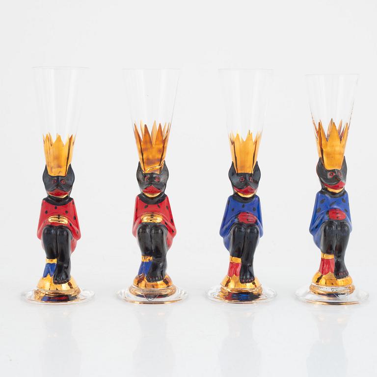 Gunnar Cyrén, carafe and 13 schnapps glasses from the Nobel Service, Orrefors, late 20th century.