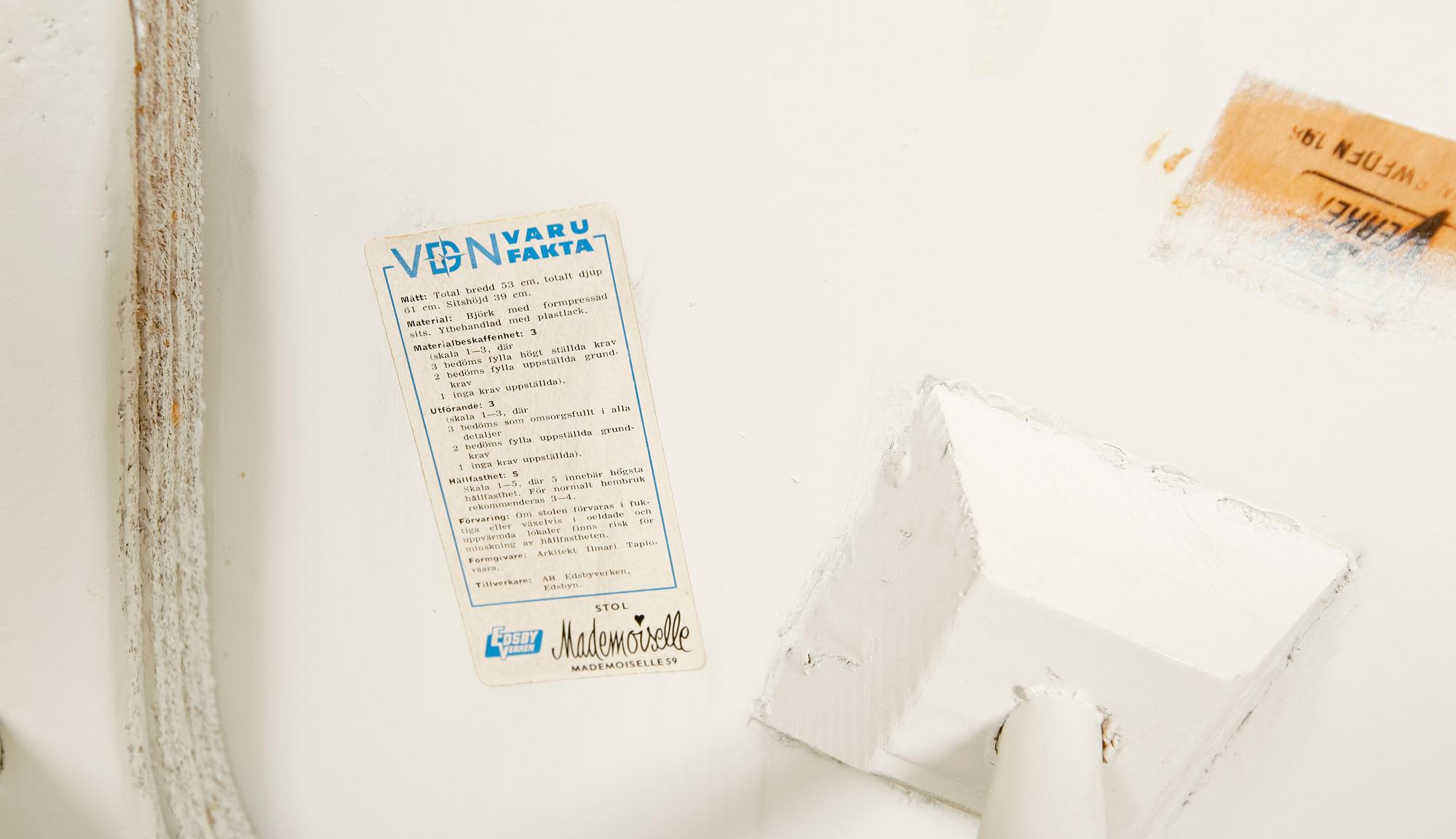 STOLAR , 2 st.  "Mademoiselle", Ilmari Tapiovaara, Edsbyverken.