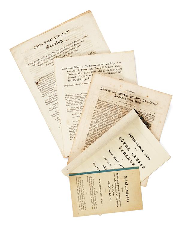 SVENSKA AKTIEBREV 1728-1899, en samling om 1198 aktiebrev samt diverse dokument rörande Göta kanal bolaget såsom regler.