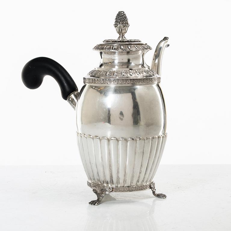 A 19th century Swedish silver coffee pot, marks of Anders Lundqvist, Stockholm 1845.