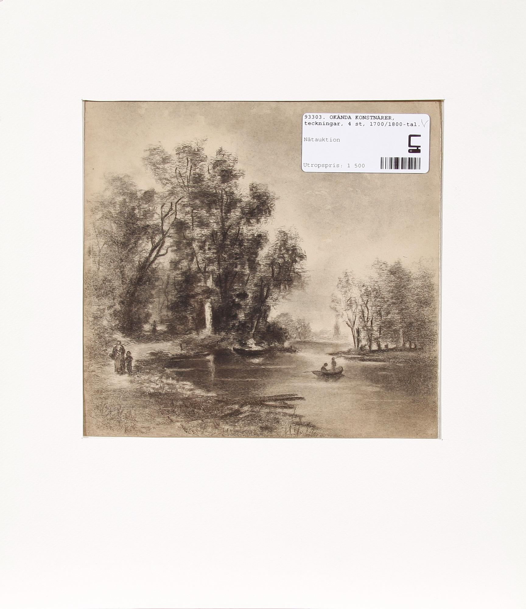OKÄNDA KONSTNÄRER, teckningar, 4 st, 1700/1800-tal.