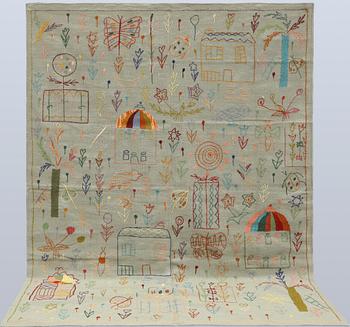 Matta, Kelim, handbroderad, 239 x 176 cm.