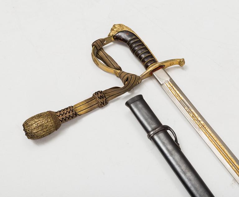 A Swedish infantry officer's sword 1899 pattern with steel scabbard.