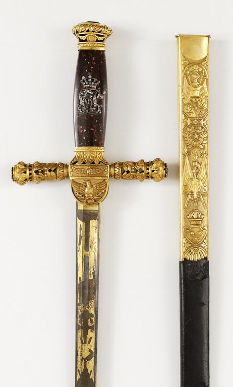 A Swedish Empire sword of honour with the monogram of the Swedish King Karl XIV Johan (1810-44).