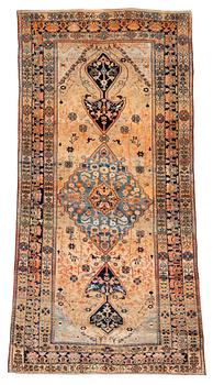 395. An antique part silk Kashan Motacham, ca 200 x 95,5-108 cm.
