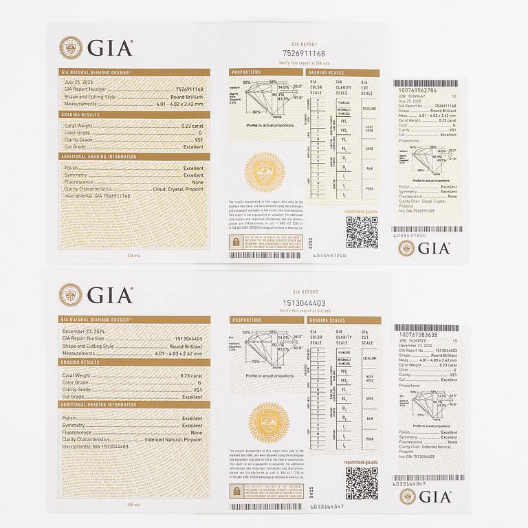 Earrings 18K white gold set with brilliant-cut diamonds, accompanied by GIA dossier.