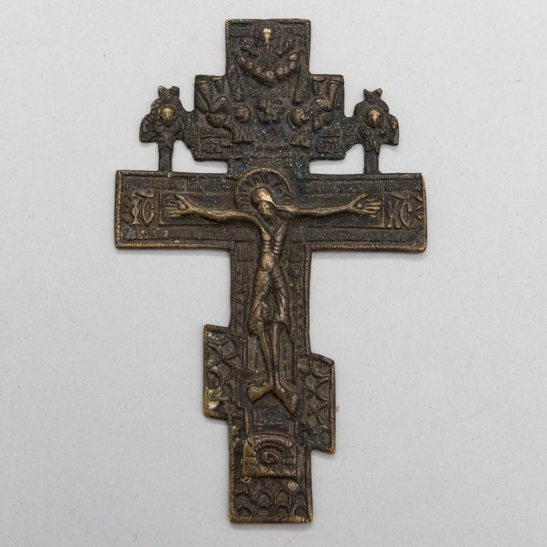 Two Russian brass crosses, turn of the  20th century.