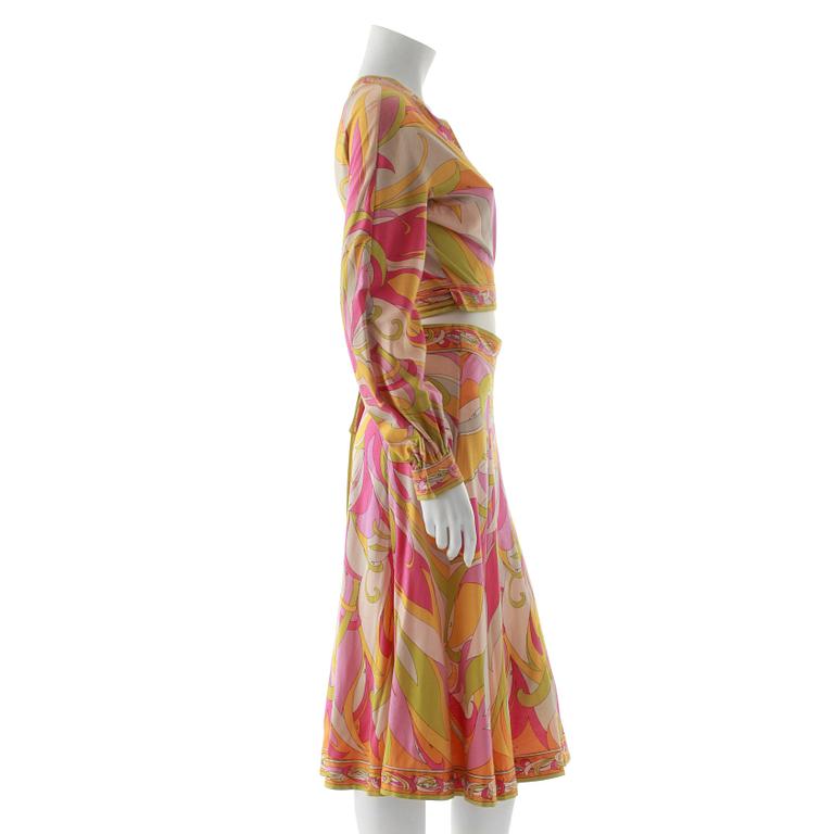 EMILIO PUCCI, a two-piece printed cotton dress consisting of jacket and skirt.