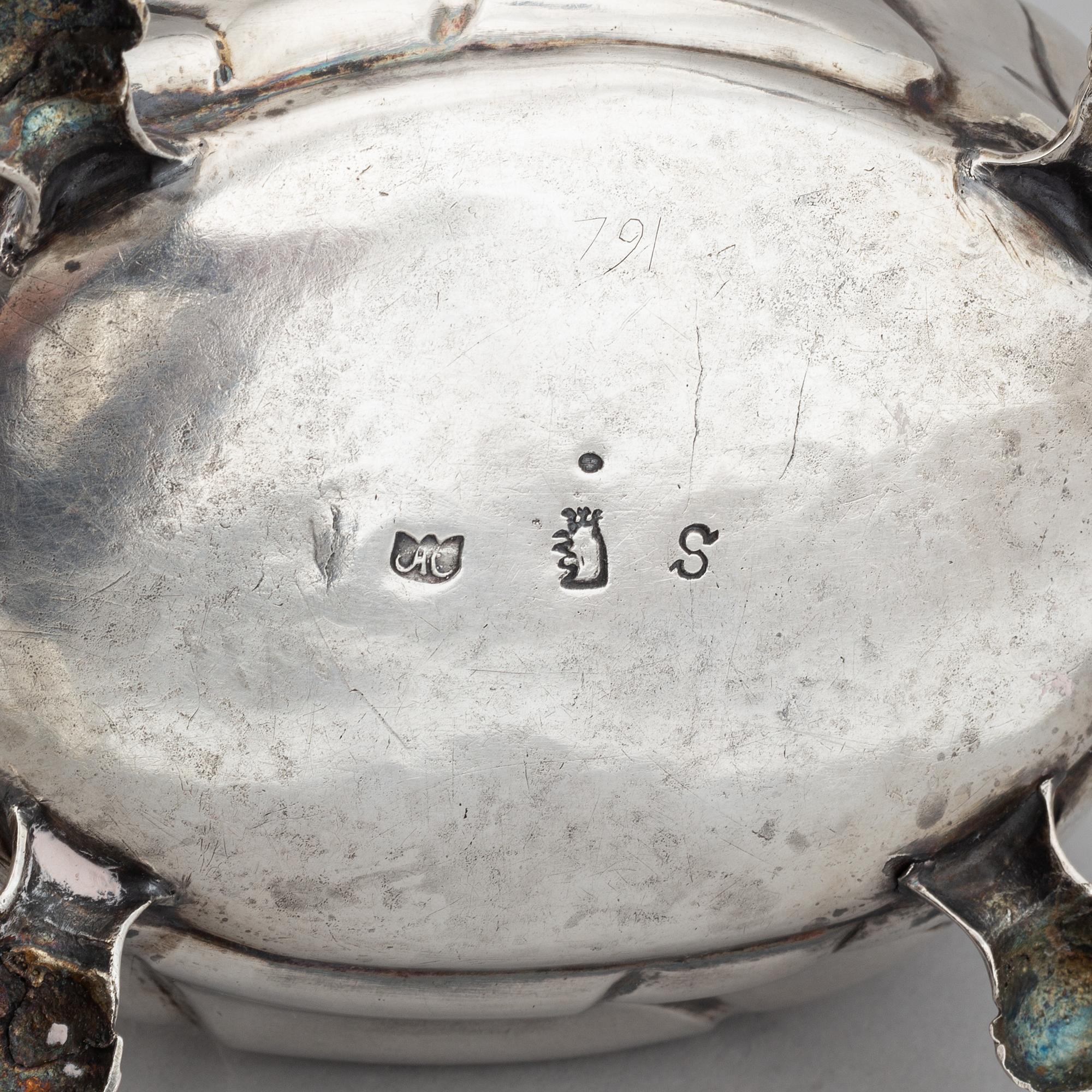 Andreas Cron, skrin, silver, Malmö 1755. Senbarock.