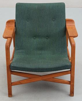 A Tove & Edvard Kindt-Larsen stained beech 'Fireplace Chair' by Gustav Berthelsen & Co, Denmark,