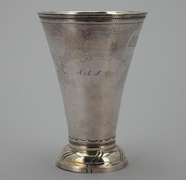 BÄGARE, silver, Stephan Westerstråhle, Stockholm 1798. Vikt 409 g.