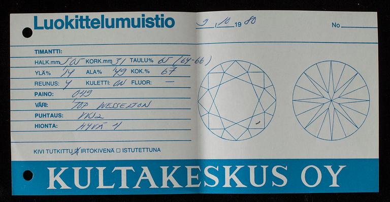 DIAMANT, briljantslipad 0,49 ct F-G (Top Wesselton) / VVS2.