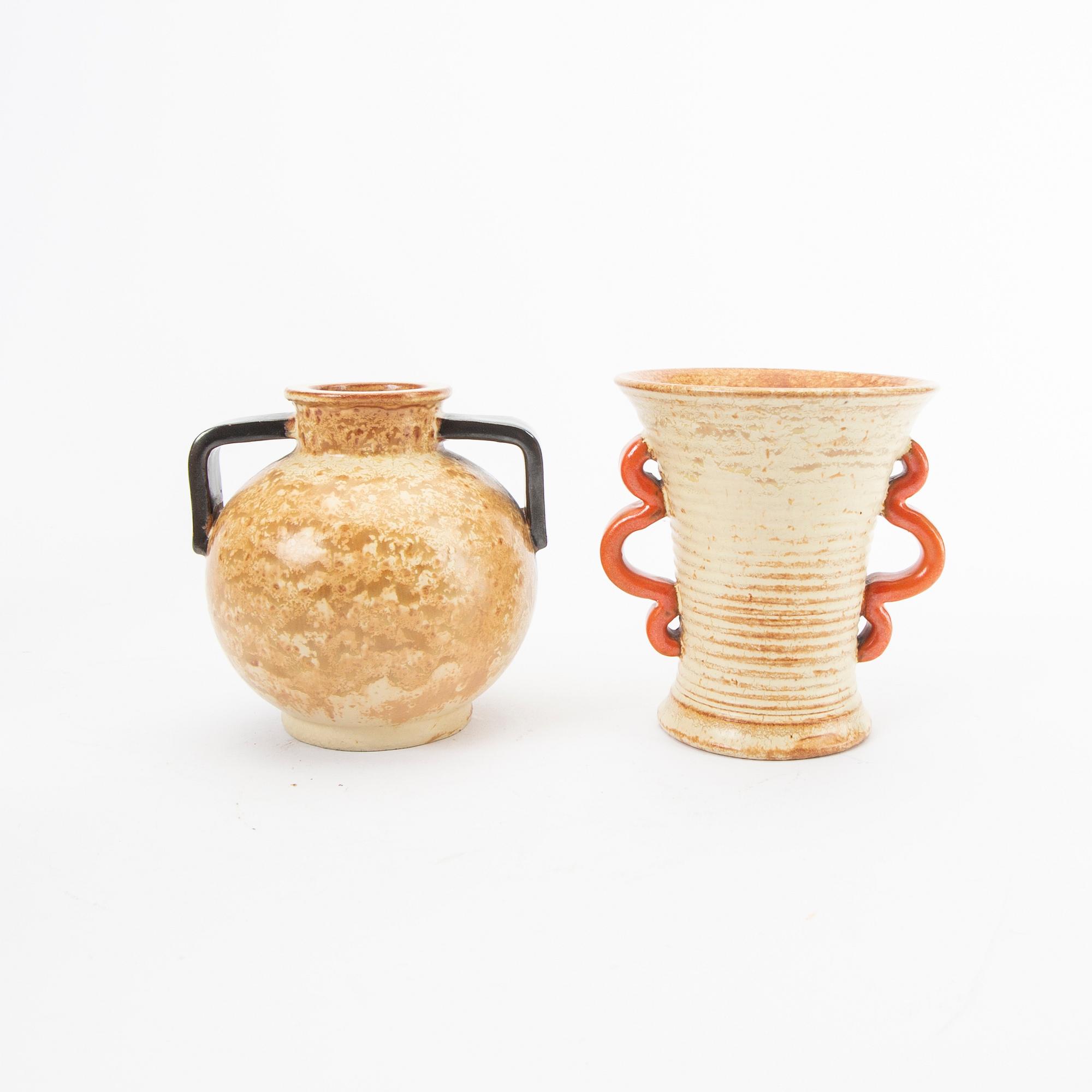 A set of nine different vases from Höganäs 1930/40s.