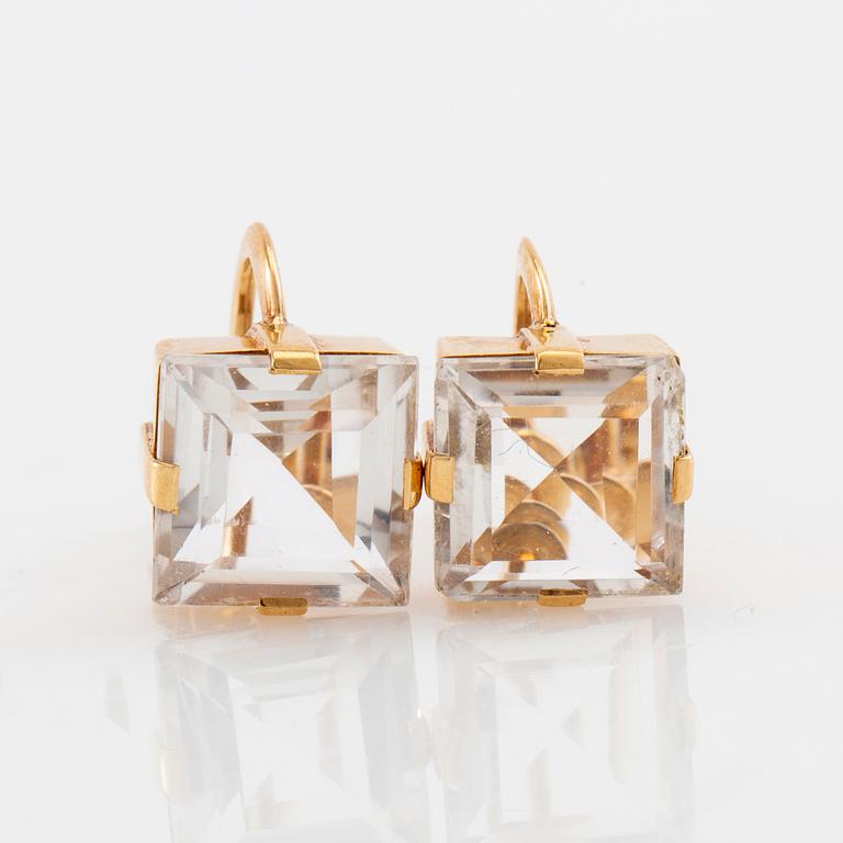 Heribert Engelbert, a pair of 18K gold earrings with faceted rock crystals, Stockholm 1947.