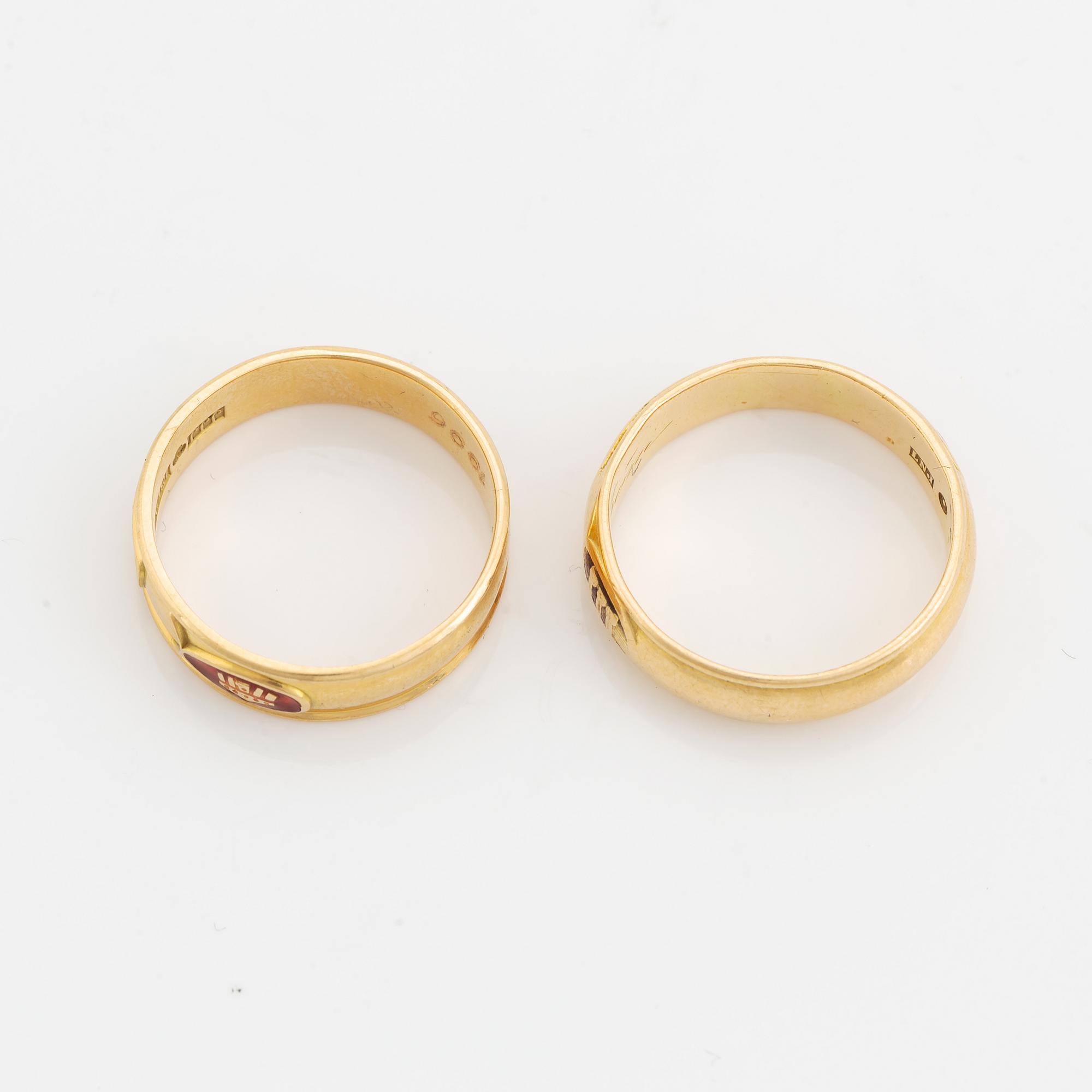 Ordensringar, Odd Fellow, 2 st, 18K guld.