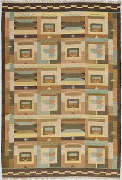 MAIJA KANSANEN, A 1930s FLAT WEAVE CARPET for Aaltosen Mattokutomo Kiikka, Finland. Circa 300x210 cm.