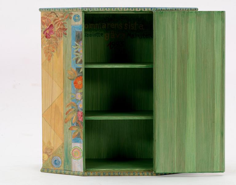 A Carl Malmsten wallhanging cabinet, 'Pluntan', decorated by Liselotte Malmsten.