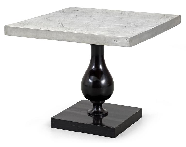 An Uno Åhrén and Tyra Lundgren engraved pewter top table, Svenskt Tenn 1928.