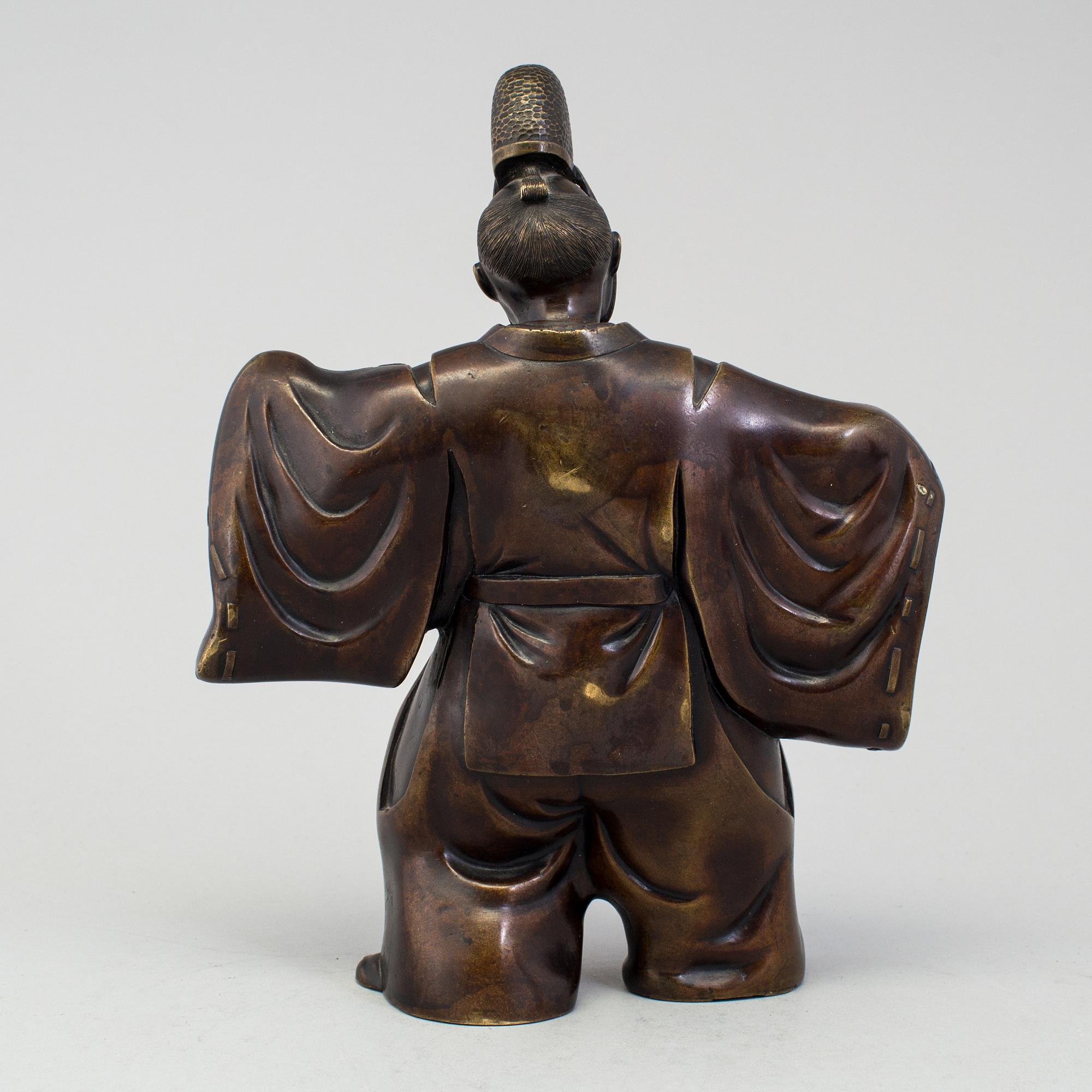 Two Japanese bronze sculptures of dancers, Meiji period (1868-1912). Signed to base.