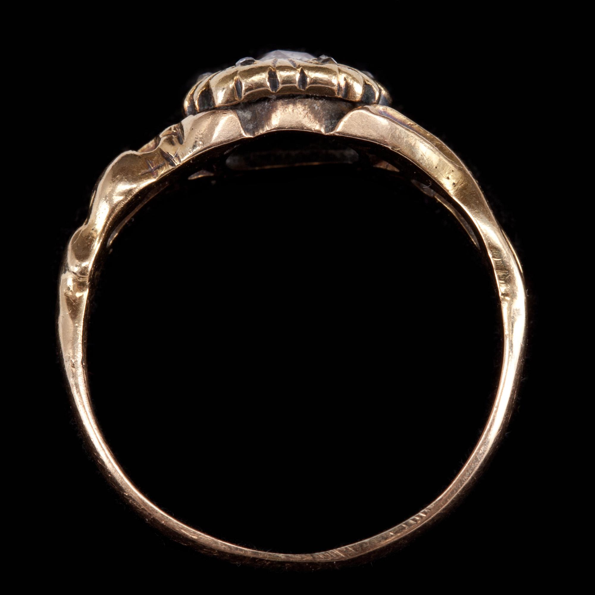 RING, guld med fasettslipad diamant. 1800/1900-tal. Vikt 3 g.