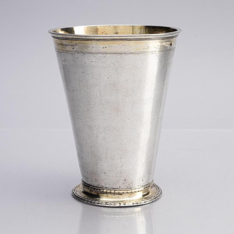 Beaker, parcel-gilt silver, probably Heinrich Meyer, Liepāja, Latvia, late 17th century.