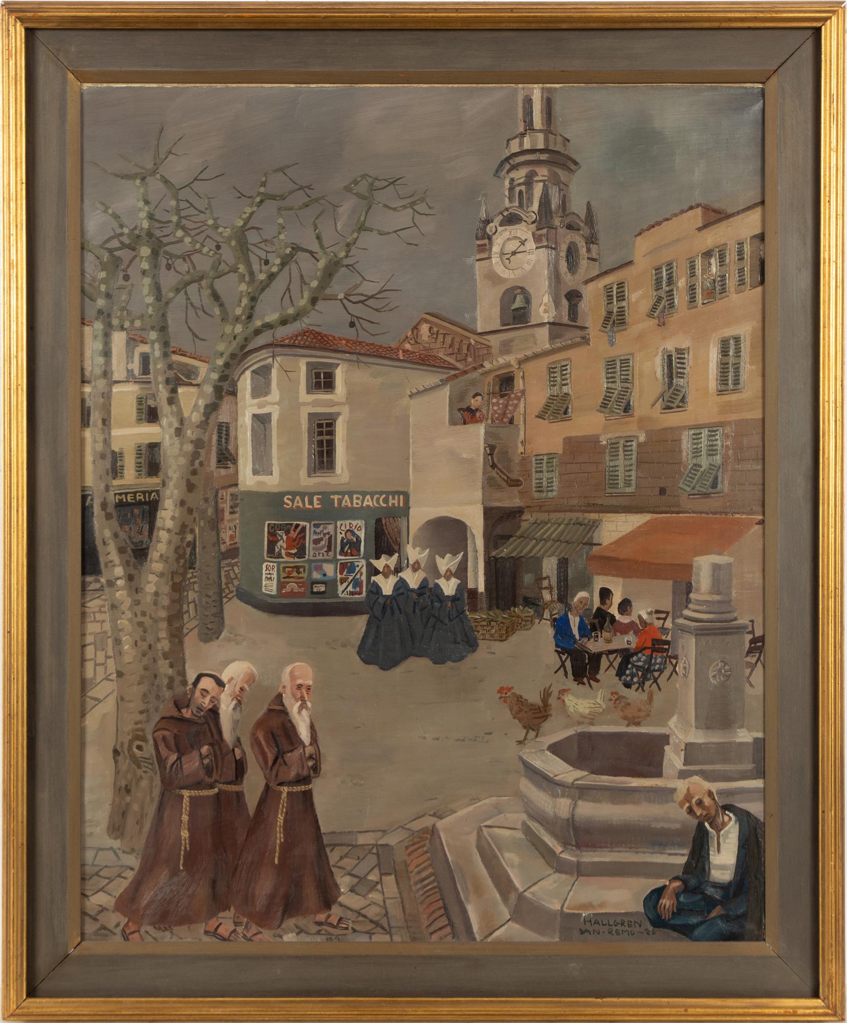 Acke Hallgren, "Domkyrkan", motiv från Piazza Muccioli, San Remo.