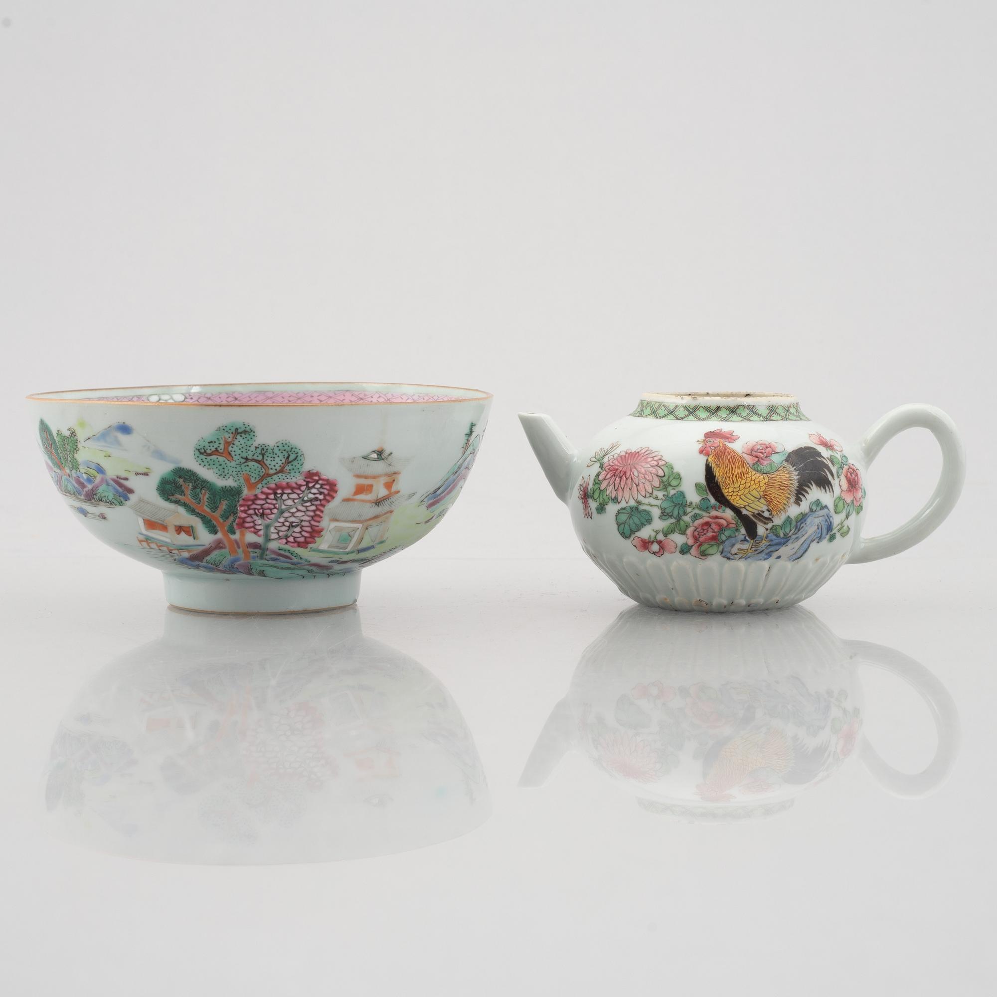 Six pieces of Chinese porcelain, Qing dynasty, 18th-19th century.