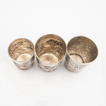 An 18th century set of three Russian silver cups mark of Moscow 1780s, weight 244 grams.