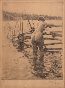 Anders Zorn, etsning, 1913, signerad.