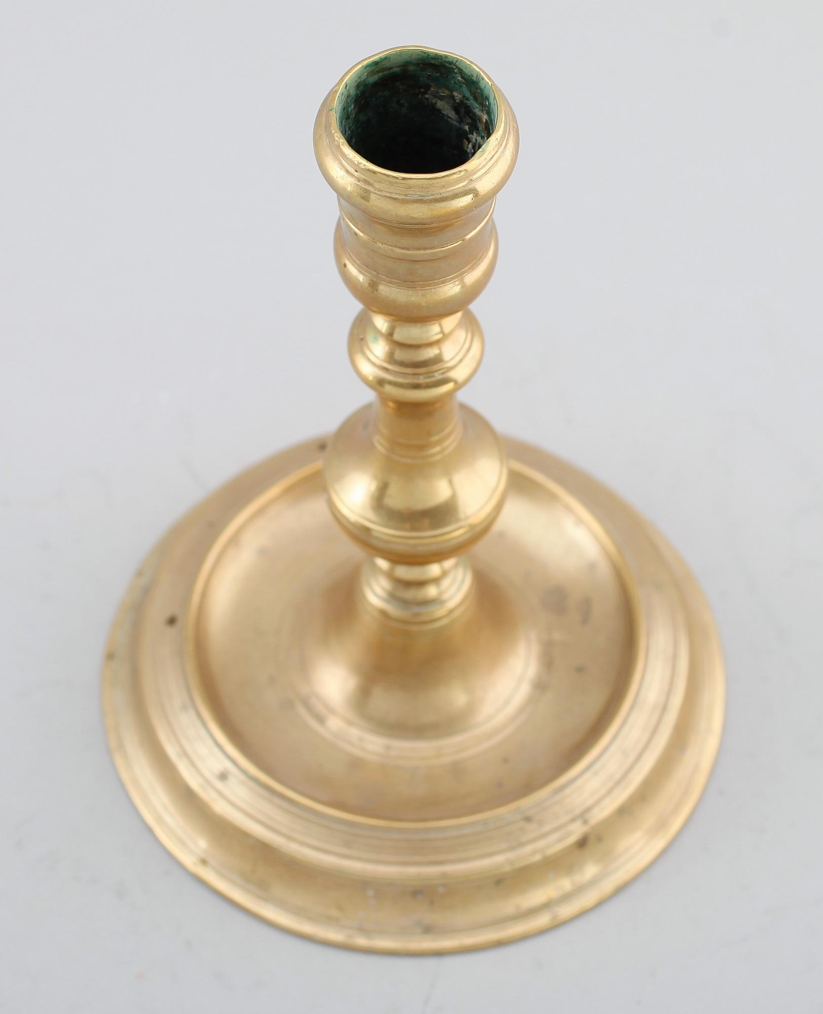 LJUSSTAKE,  mässing, otydlig stämpel, 1700-tal.