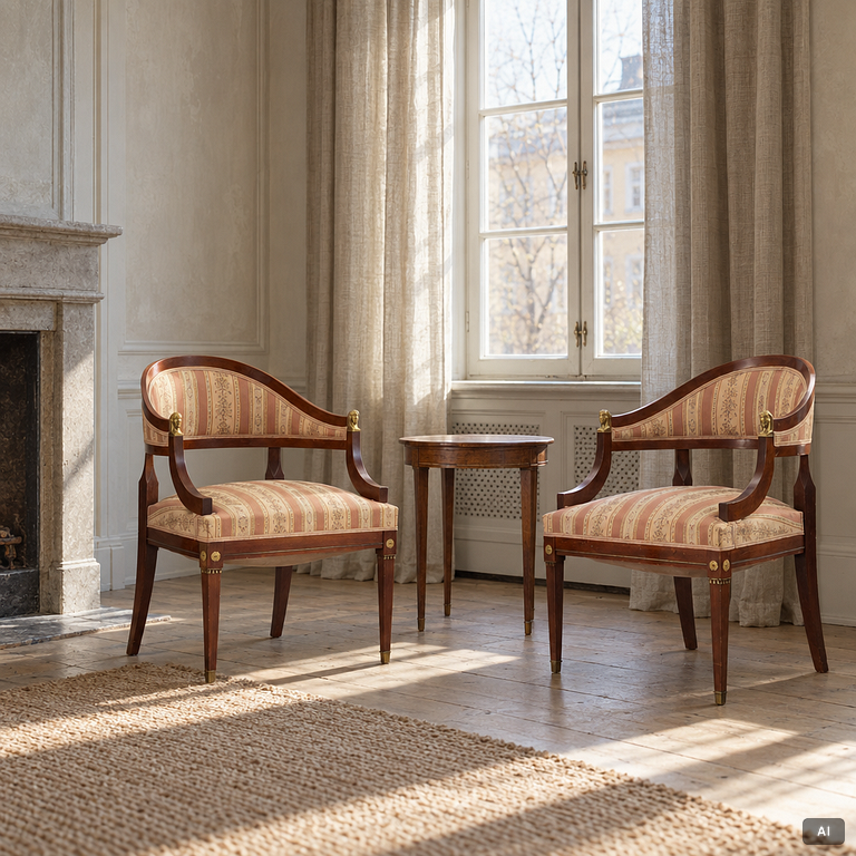 A pair of bergère armchairs, Empire style, 20th century.