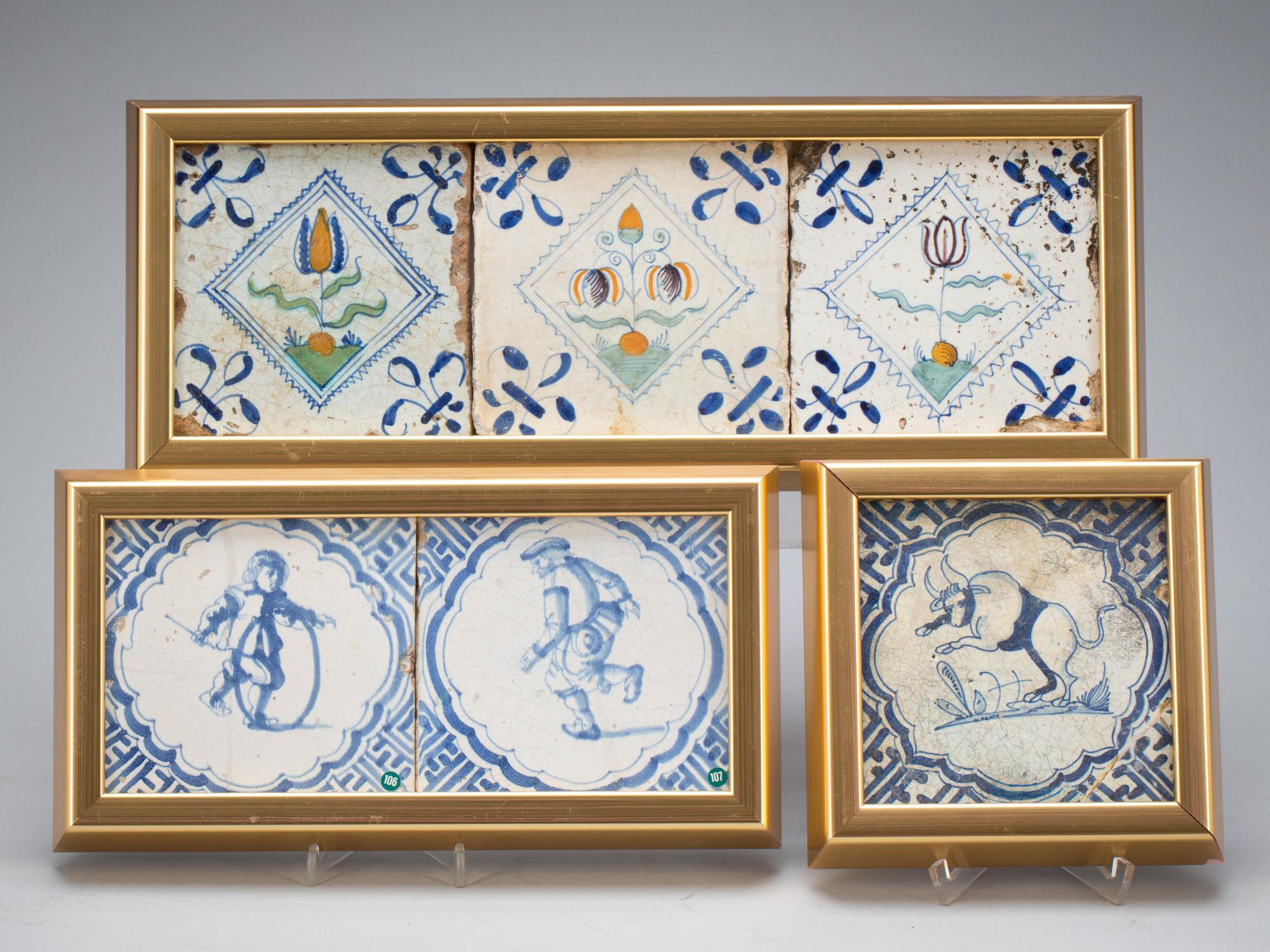 KAKELPLATTOR, 6 st. Fajans, Holland, 1600-tal.