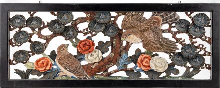 A carved and painted wooden relief, Qing dynasty, presumably 18th Century.
