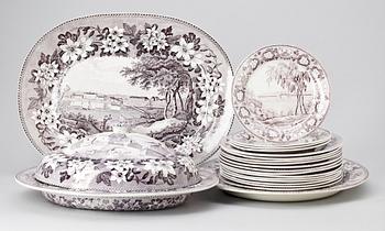 SERVISDELAR, 19 delar, flintgods, Gustafsberg, 1800-talets första hälft.