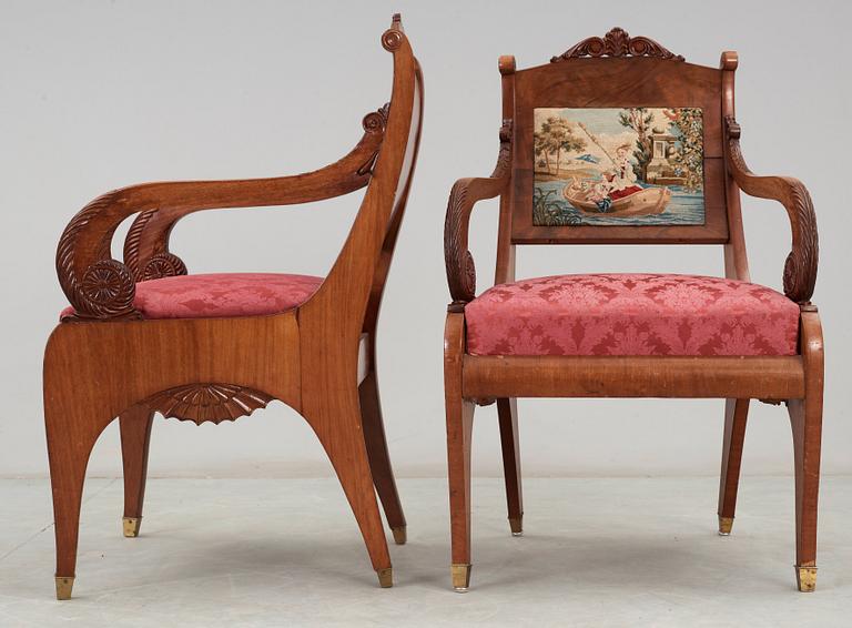 A pair of Russian late Empire 1830/40's armchairs.