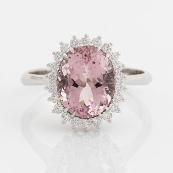 Morganite and brilliant cut diamond ring.