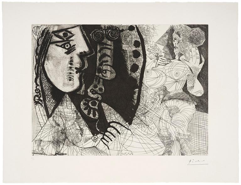 Pablo Picasso, "Couple: Femme et homme-chien, avec femme à la fleur", from: Series 156.