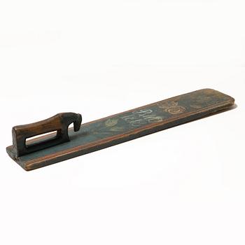 A painted wooden mangle board, Southern Sweden, dated 1818.
