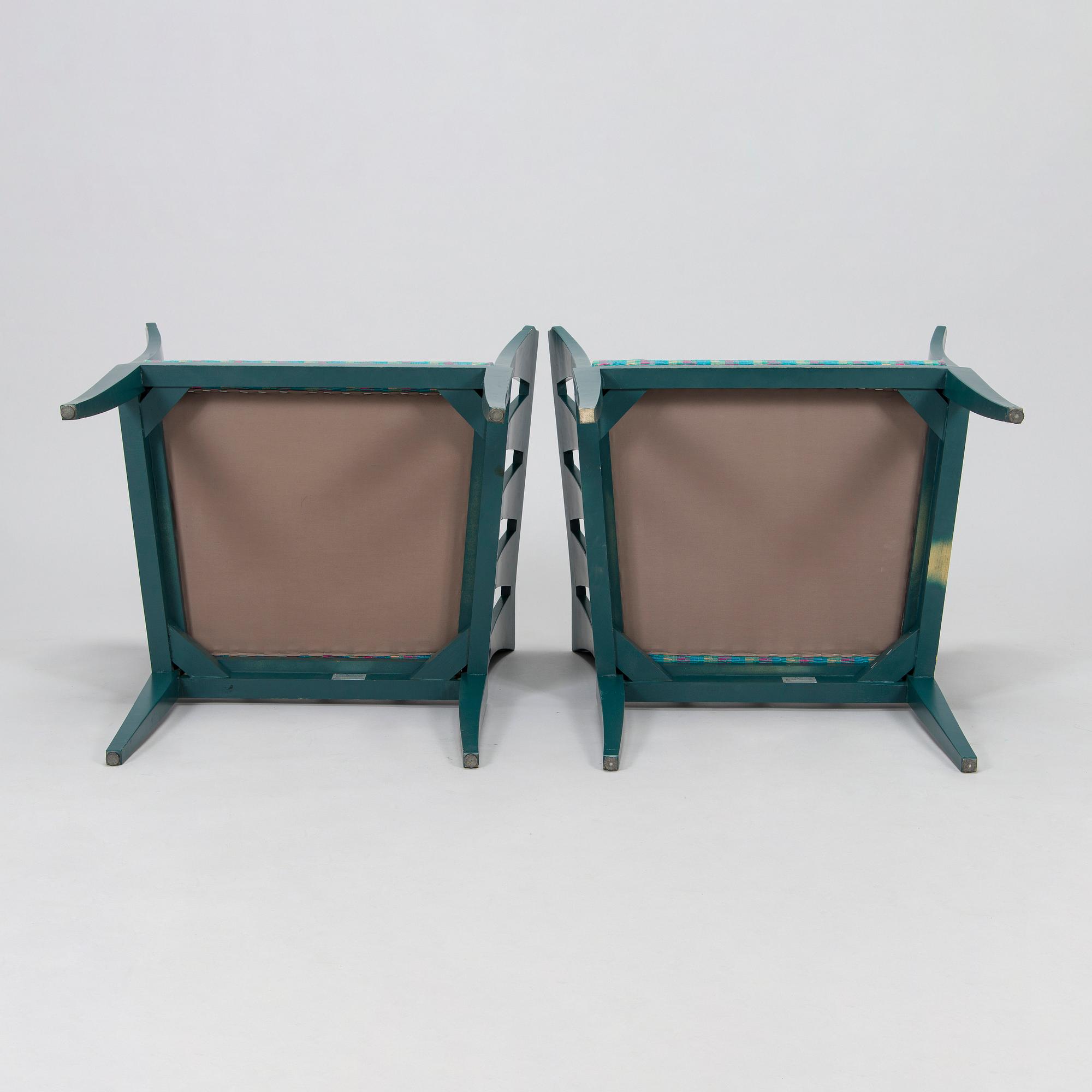 Eliel Saarinen, a pair of 'The Blue Chair' armchairs for Adelta Finland 1980s.