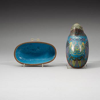 A pair of cloisonné quail tureens with covers, Qing dynasty, (1664-1912).