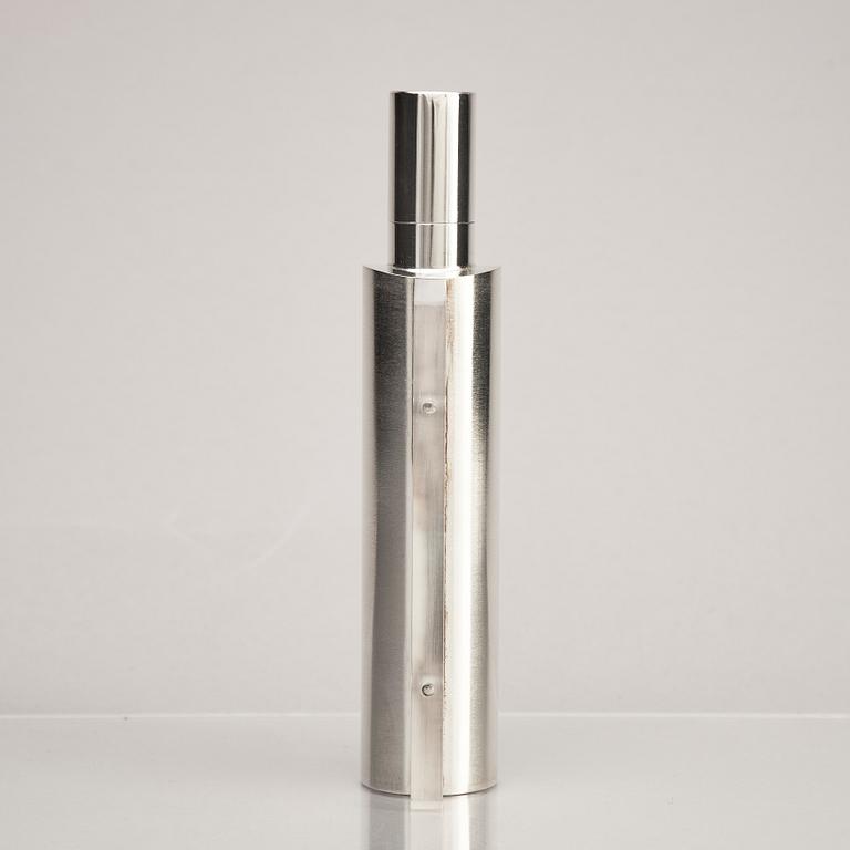 A sterling silver and acrylic bottle with lid, mark of Rolf Lindståhl, Stockholm 2003.