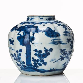 A blue and white melon shaped jar, Ming dynasty, Wanli (1572-1620).