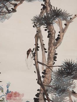 A hanging scroll, "Pine and Cicada", by Qi Baishi (1864-1957) and Chen Nian (1877-1970), signed.