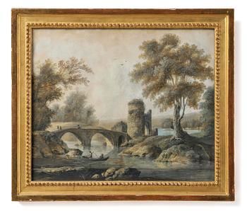 700. Louis Belanger, Translation: "French landscape with figures by a river".