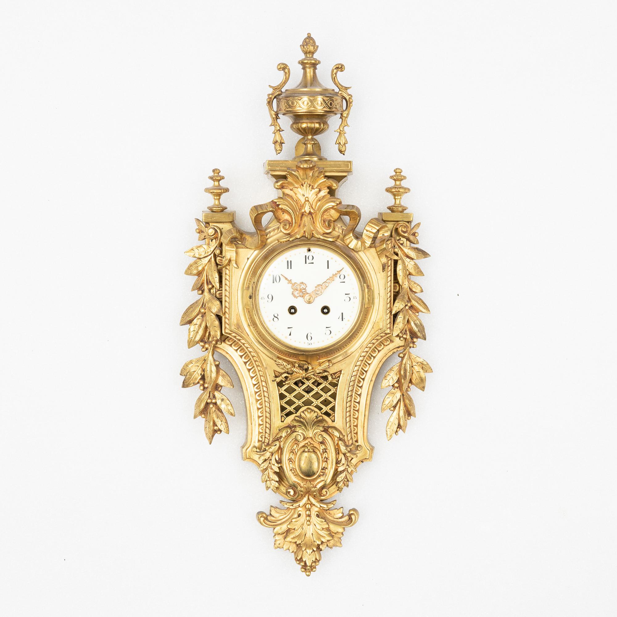 A bronze Louis XVI style wall clock, Japy Frères, France, circa 1900.