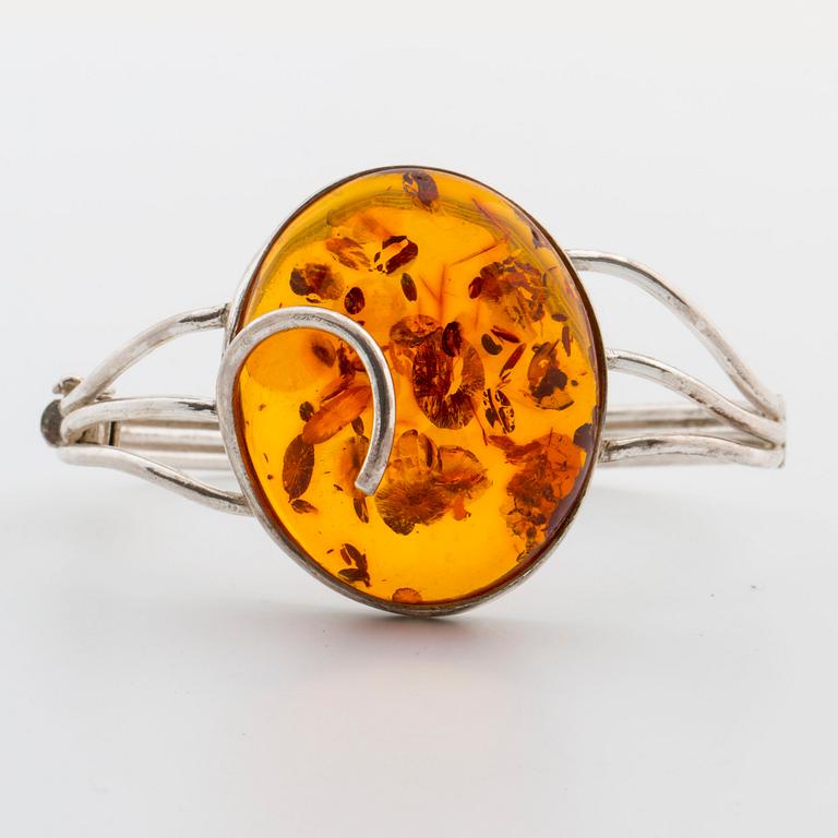 NECKLACE and BANGLE, silver and amber, Poland, W. Kruk.