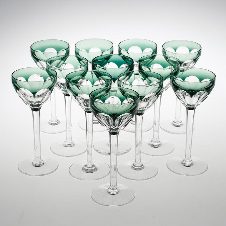 VITVINSGLAS, 12 stycken. Val Saint Lambert, Belgien, 1950-tal.