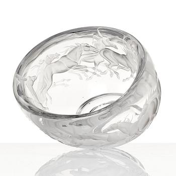 Vicke Lindstrand, a unique engraved glass bowl, reportedly a special commission ca 1972, Kosta, Sweden engraved by Tage Cronqvist.