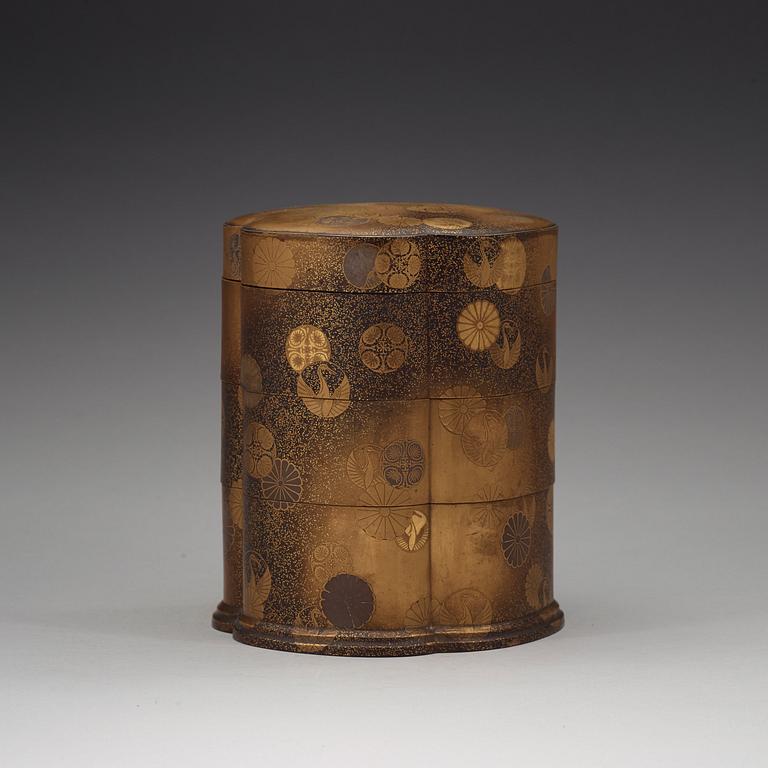 A Japanese tiered lacquered box with cover, period of Meiji (1868-1912).